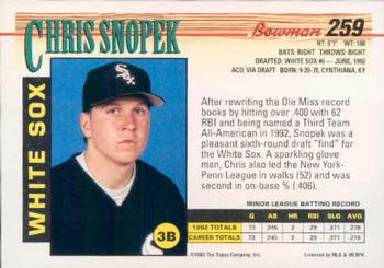 1993 Bowman #259 Chris Snopek Back