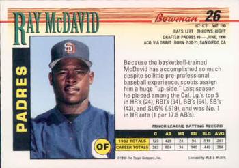 1993 Bowman #26 Ray McDavid Back