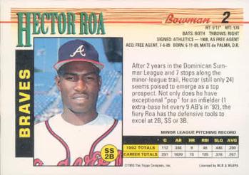 1993 Bowman #2 Hector Roa Back