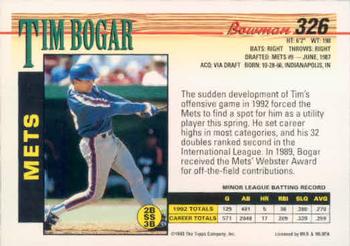 1993 Bowman #326 Tim Bogar Back