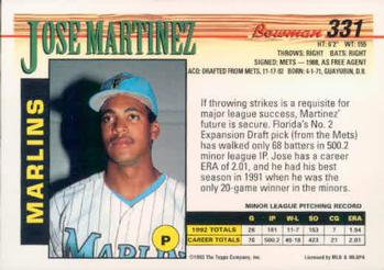 1993 Bowman #331 Jose Martinez Back