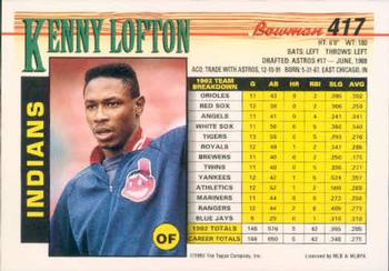 1993 Bowman #417 Kenny Lofton Back