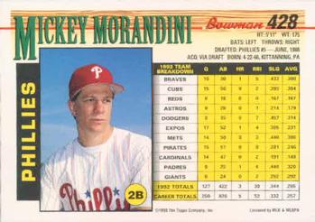 1993 Bowman #428 Mickey Morandini Back