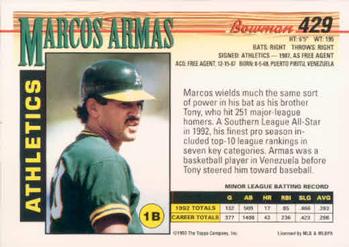 1993 Bowman #429 Marcos Armas Back
