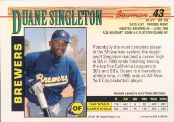 1993 Bowman #43 Duane Singleton Back