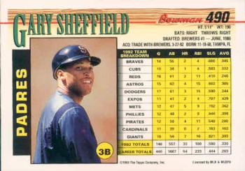 1993 Bowman #490 Gary Sheffield Back