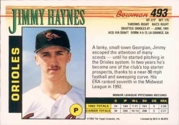1993 Bowman #493 Jimmy Haynes Back