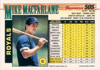 1993 Bowman #505 Mike Macfarlane Back