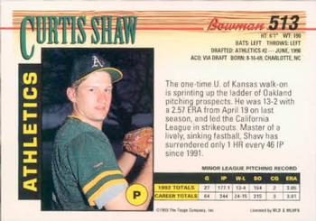 1993 Bowman #513 Curtis Shaw Back