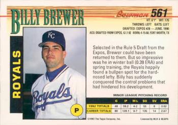 1993 Bowman #561 Billy Brewer Back
