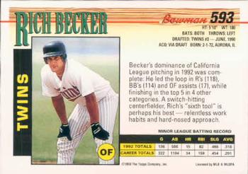 1993 Bowman #593 Rich Becker Back