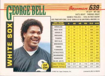 1993 Bowman #639 George Bell Back