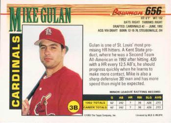 1993 Bowman #656 Mike Gulan Back