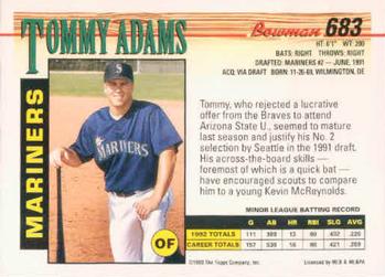 1993 Bowman #683 Tommy Adams Back