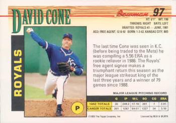 1993 Bowman #97 David Cone Back