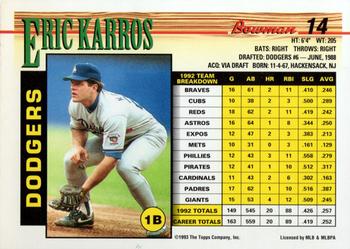 1993 Bowman #14 Eric Karros Back