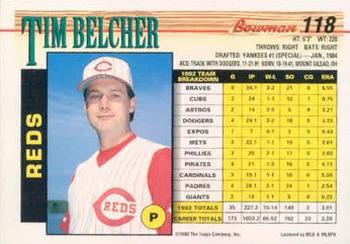 1993 Bowman #118 Tim Belcher Back