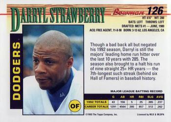 1993 Bowman #126 Darryl Strawberry Back