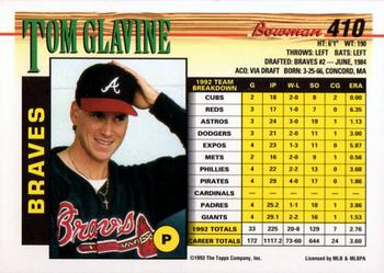 1993 Bowman #410 Tom Glavine Back