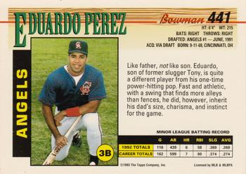 1993 Bowman #441 Eduardo Perez Back