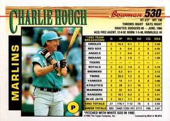 1993 Bowman #530 Charlie Hough Back