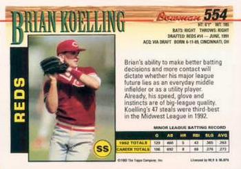 1993 Bowman #554 Brian Koelling Back