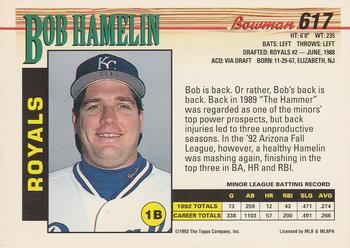 1993 Bowman #617 Bob Hamelin Back