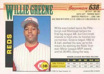 1993 Bowman #638 Willie Greene Back