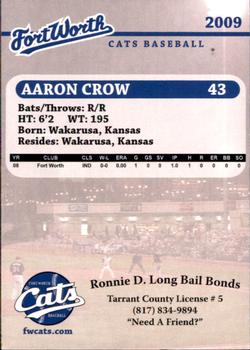2009 Fort Worth Cats #NNO Aaron Crow Back