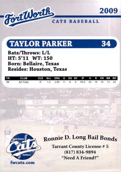 2009 Fort Worth Cats #NNO Taylor Parker Back