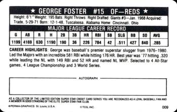 1981 Perma-Graphics Superstar Credit Cards #009 George Foster Back