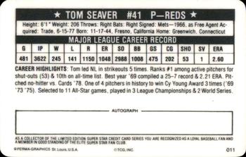 1981 Perma-Graphics Superstar Credit Cards #011 Tom Seaver Back