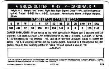 1981 Perma-Graphics Superstar Credit Cards #024 Bruce Sutter Back