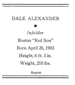 1933 Tattoo Orbit (R305) (reprint) #NNO Dale Alexander Back