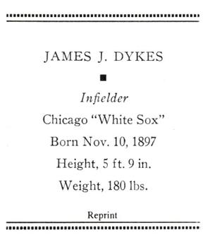 1933 Tattoo Orbit (R305) (reprint) #NNO Jimmie Dykes Back