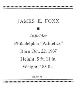 1933 Tattoo Orbit (R305) (reprint) #NNO Jimmie Foxx Back