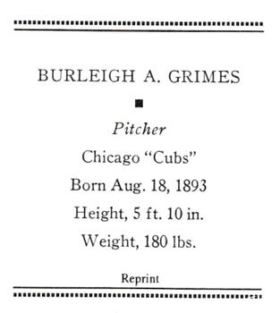 1933 Tattoo Orbit (R305) (reprint) #NNO Burleigh A. Grimes Back
