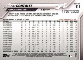 2020 Topps - Gold #414 Gio Gonzalez Back