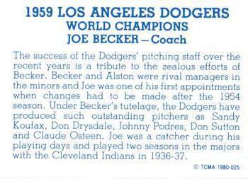 1980 TCMA 1959 Los Angeles Dodgers Blue #025 Joe Becker Back