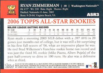 2007 Topps - All-Star Rookies #ASR3 Ryan Zimmerman Back