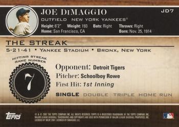 2007 Topps - Joe DiMaggio: The Streak #JD7 Joe DiMaggio Back