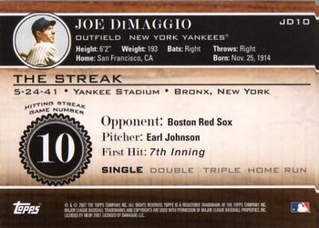 2007 Topps - Joe DiMaggio: The Streak #JD10 Joe DiMaggio Back