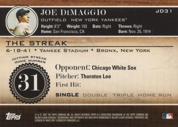 2007 Topps - Joe DiMaggio: The Streak #JD31 Joe DiMaggio Back