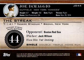 2007 Topps - Joe DiMaggio: The Streak #JD44 Joe DiMaggio Back