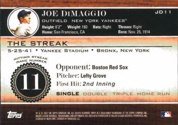 2007 Topps - Joe DiMaggio: The Streak #JD11 Joe DiMaggio Back