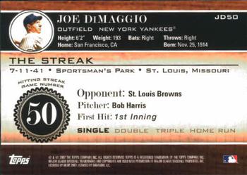2007 Topps - Joe DiMaggio: The Streak #JD50 Joe DiMaggio Back