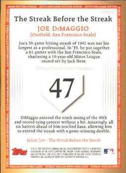 2007 Topps - Joe DiMaggio: The Streak Before the Streak #JDSF47 Joe DiMaggio Back