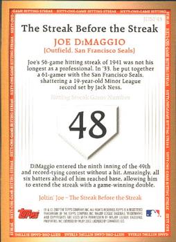 2007 Topps - Joe DiMaggio: The Streak Before the Streak #JDSF48 Joe DiMaggio Back