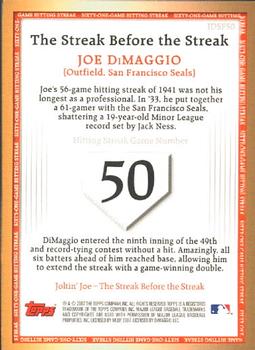 2007 Topps - Joe DiMaggio: The Streak Before the Streak #JDSF50 Joe DiMaggio Back