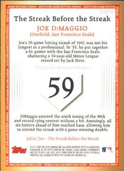 2007 Topps - Joe DiMaggio: The Streak Before the Streak #JDSF59 Joe DiMaggio Back
